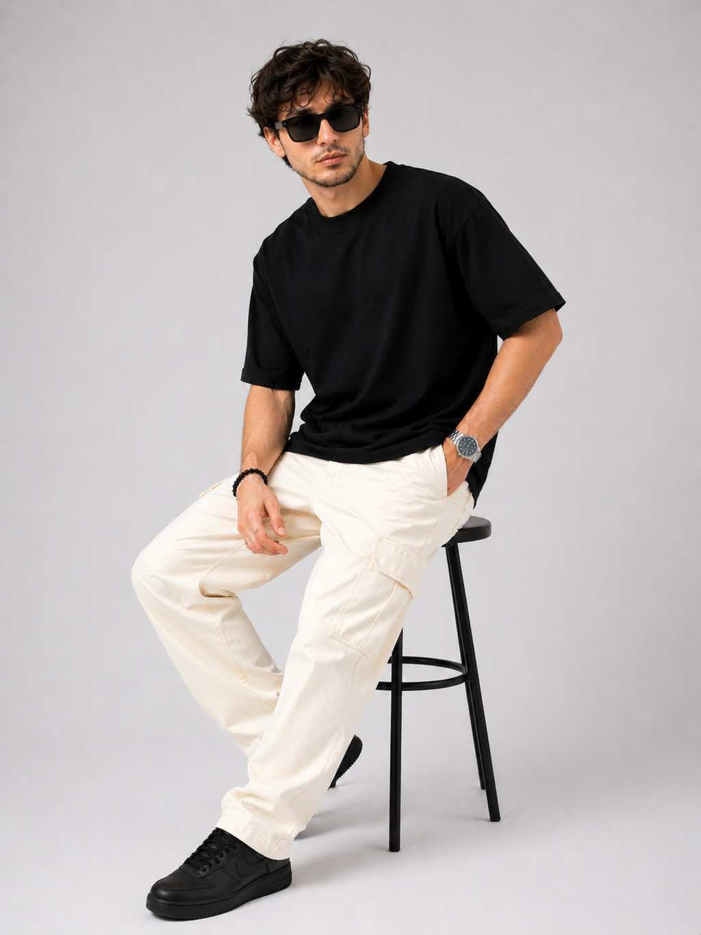 YANI-BLACK Plain Relaxed Fit