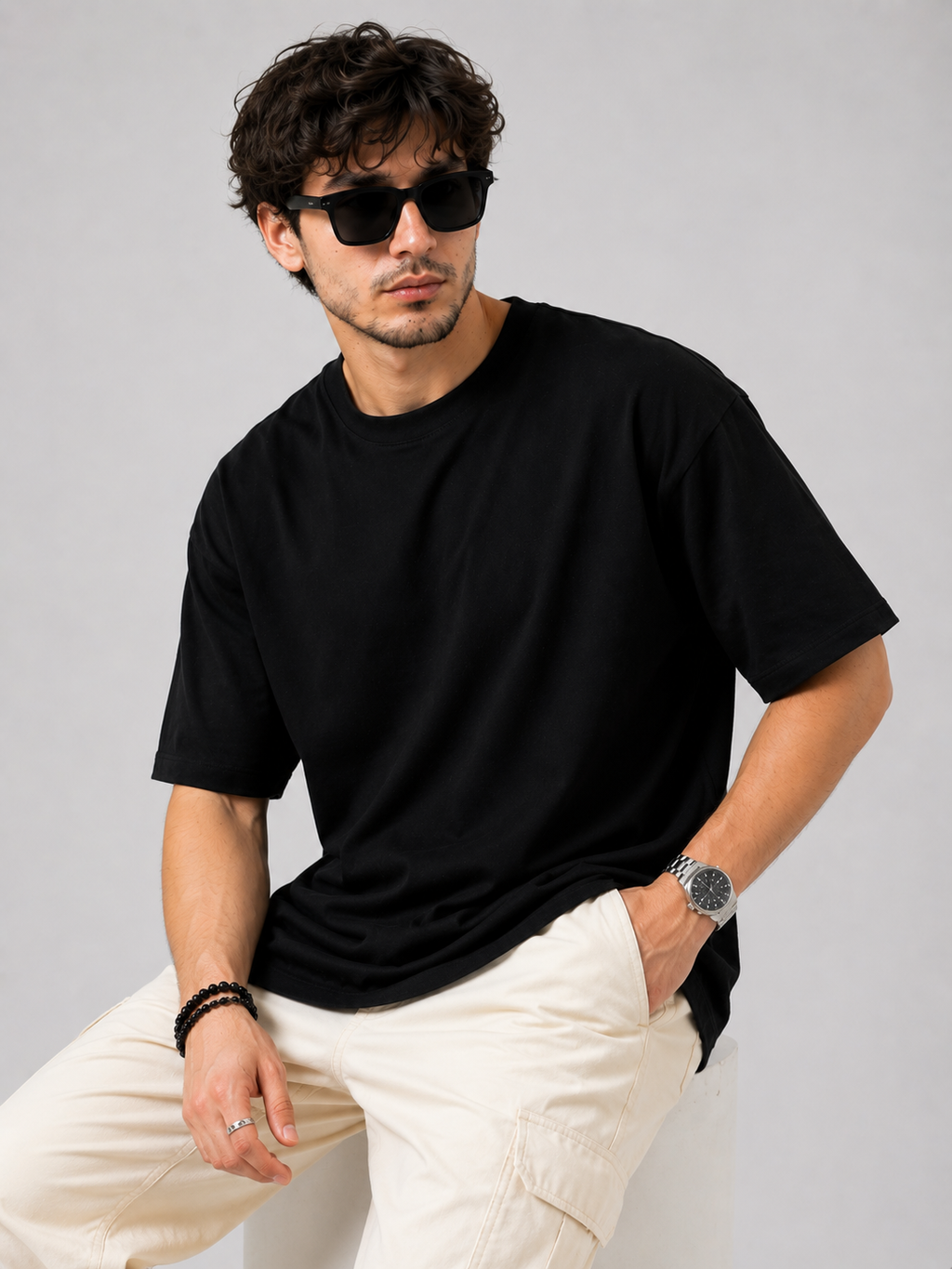YANI-BLACK Plain Relaxed Fit